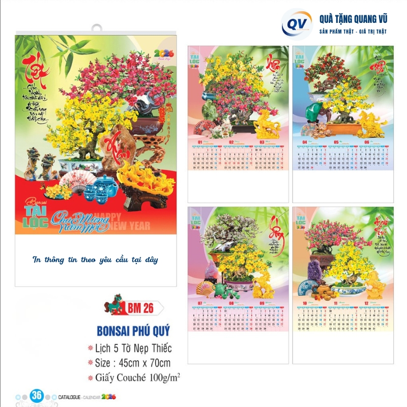 Mẫu lịch treo tường 5 tờ mã BM26