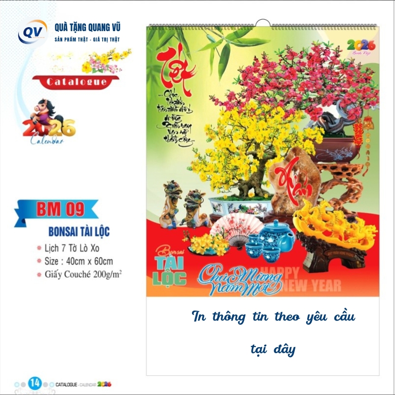 Mẫu lịch 7 tờ chủ đề Bonsai tài lộc