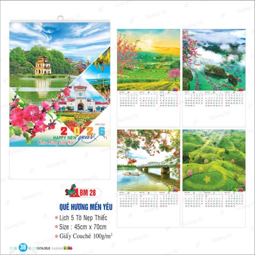 Mẫu lịch Tết treo tường 5 tờ BM28