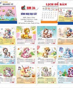 Mẫu lịch tết để bàn chữ A mừng Xuân 2026 mã BM34
