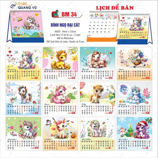 Mẫu lịch tết để bàn chữ A mừng Xuân 2026 mã BM34