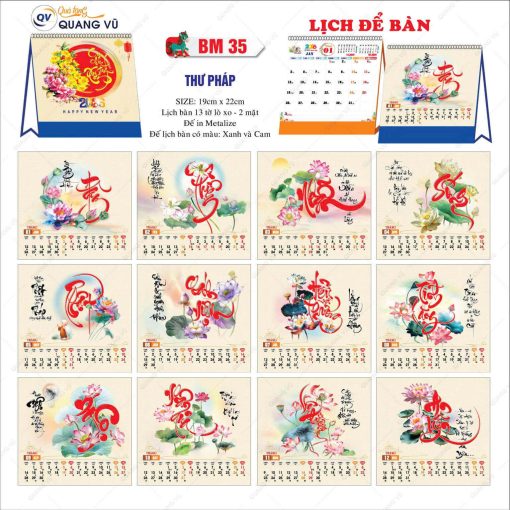 Lịch tết 2026 mẫu để bàn chữ A mã BM35