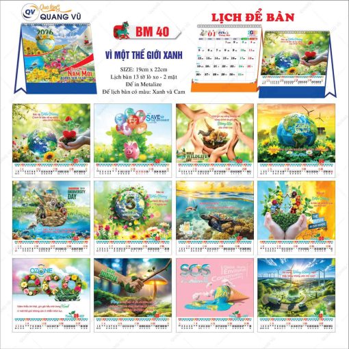 Mẫu lịch để bàn chữ A mã BM40