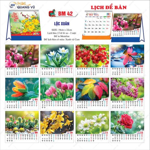 Mẫu lịch để bàn chữ A mã BM42