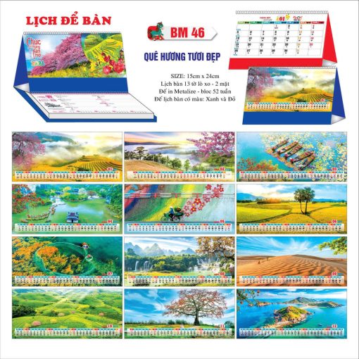 Mẫu lịch để bàn chữ M mã Bm46