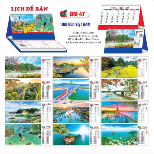 Mẫu lịch Tết để bàn chữ M mã BM47