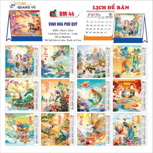 Lịch Tết 2026 dạng để bàn chữ A mã BM44