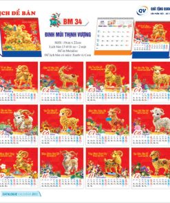 Mẫu lịch để bàn chữ A mùa Tết 2027 mã BM34