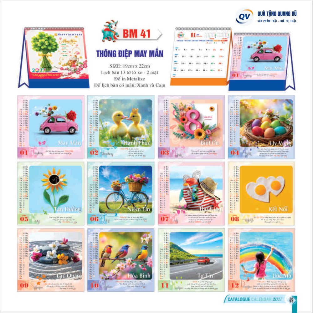 Mẫu lịch để bàn chữ A mã BM41