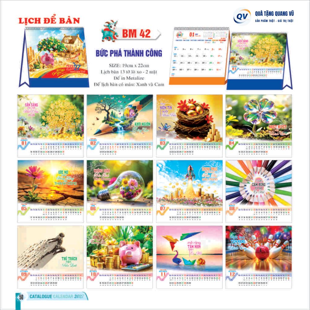 Mẫu lịch Tết 2027 để bàn chữ A mã BM42