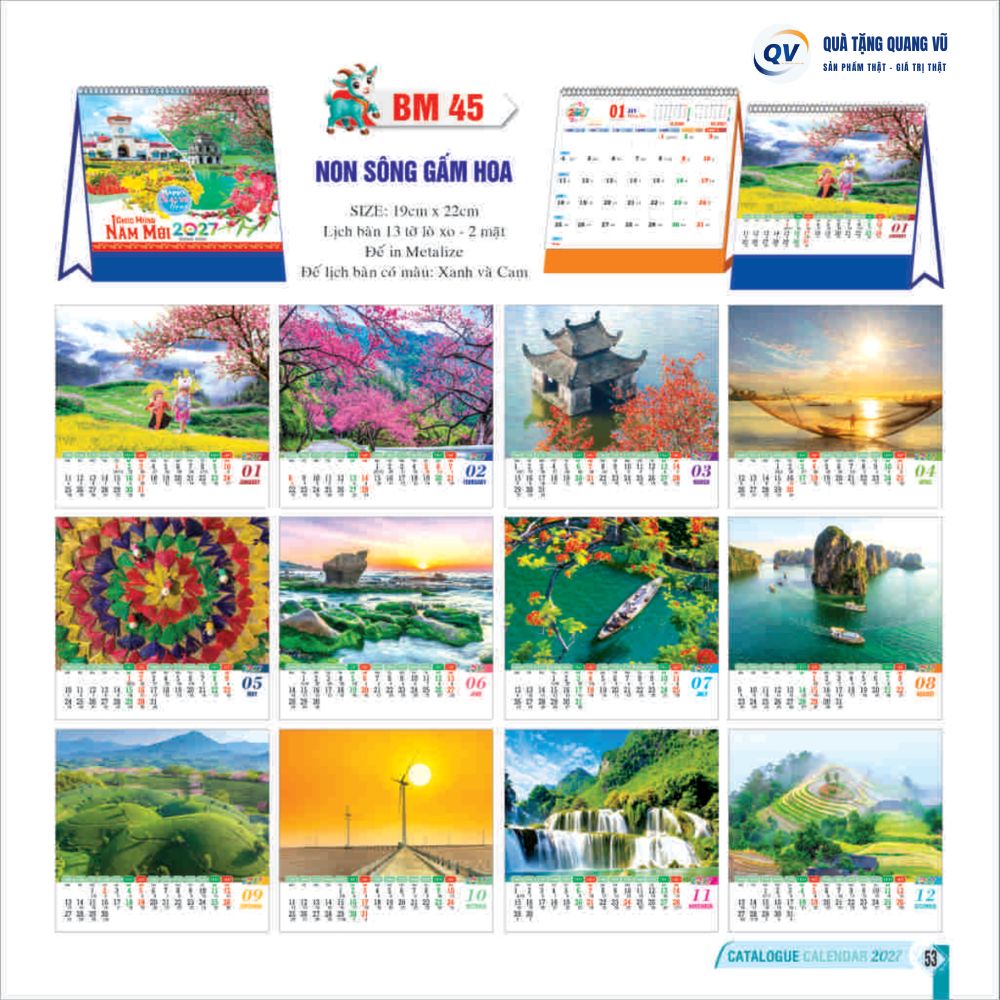 Mẫu lịch để bàn chữ A mã BM45 quà Tết 2027