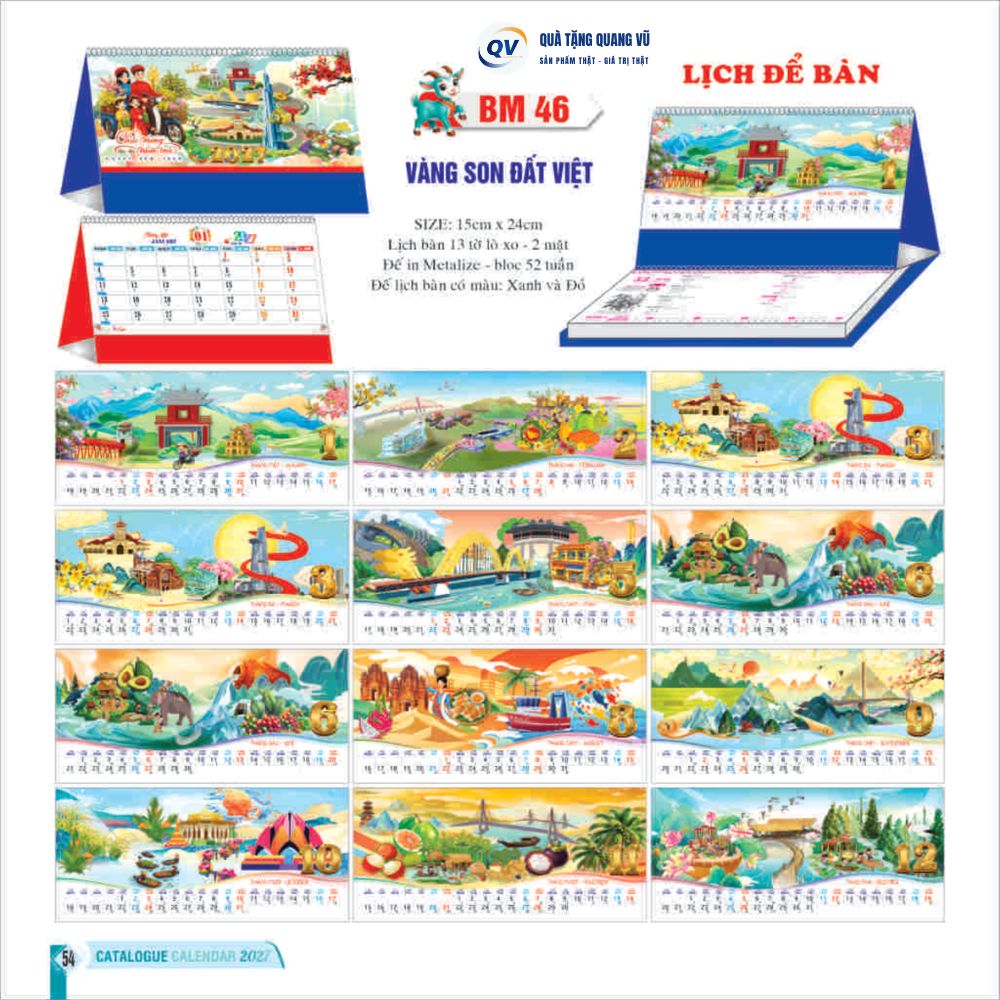 Mẫu lịch để bàn chữ M mã BM46