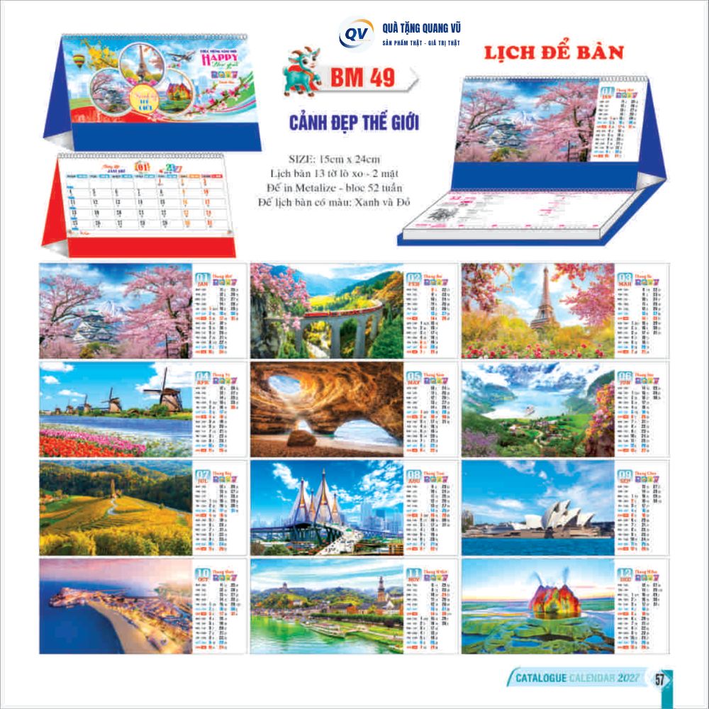 Mẫu lịch để bàn chữ M mã BM49