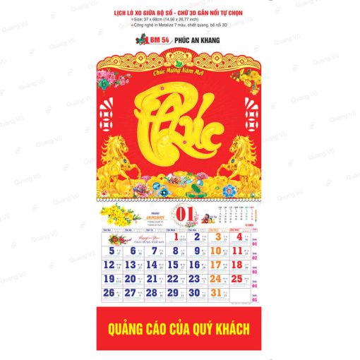 Mẫu lịch Tết lò xo gắn bộ số 2026 mã BM54