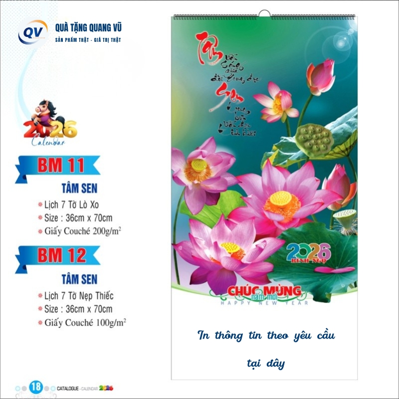 Mẫu lịch treo tường 7 tờ mã BM11 và BM12