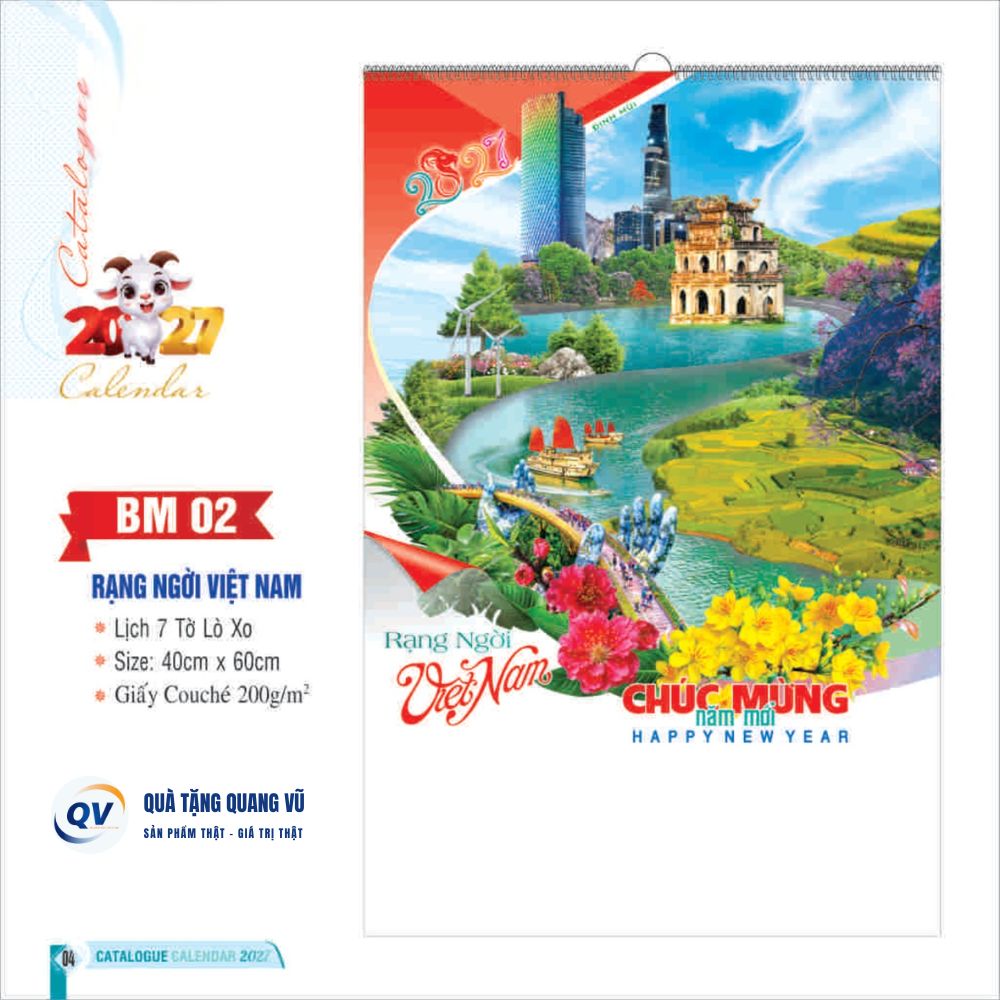 Mẫu lịch Tết 2027 dạng 7 tờ lò xo mã BM02 chủ đề Rạng ngời Việt Nam
