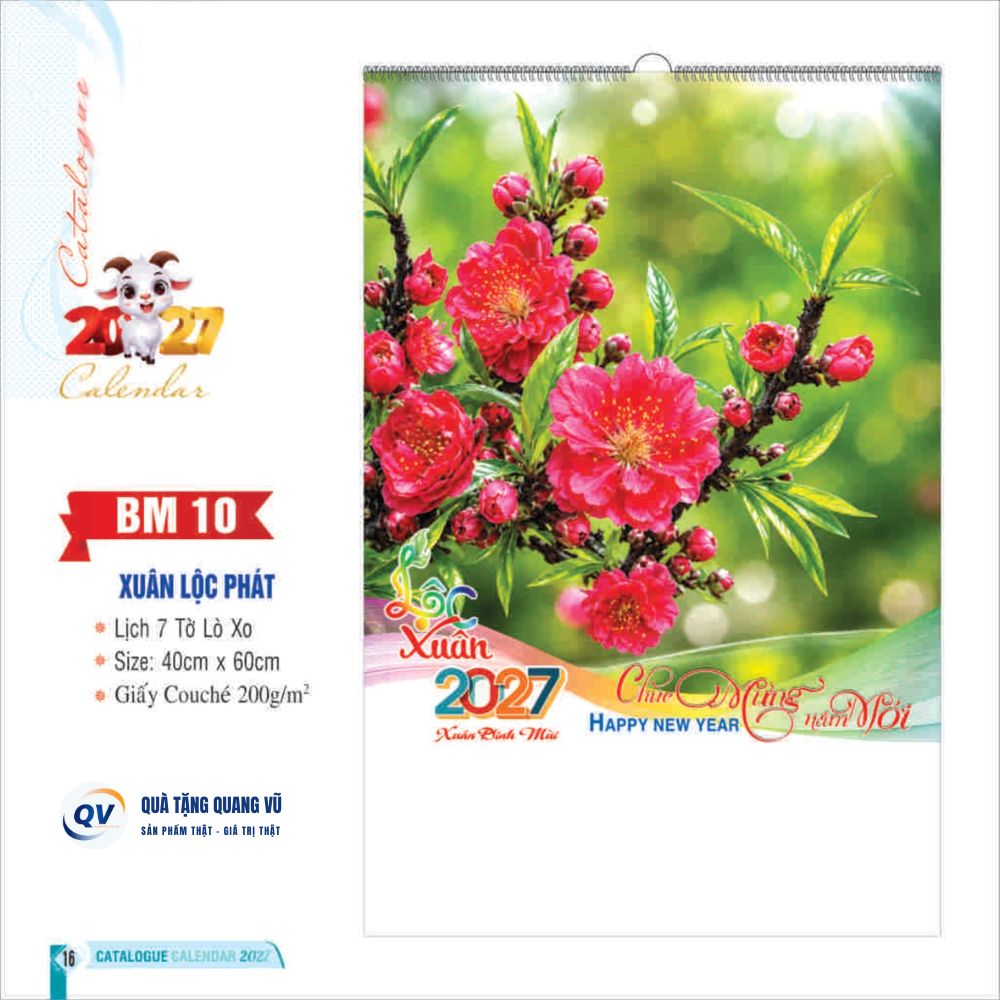 Mẫu lịch Tết 2027 treo tường 7 tờ lò xo mã BM10