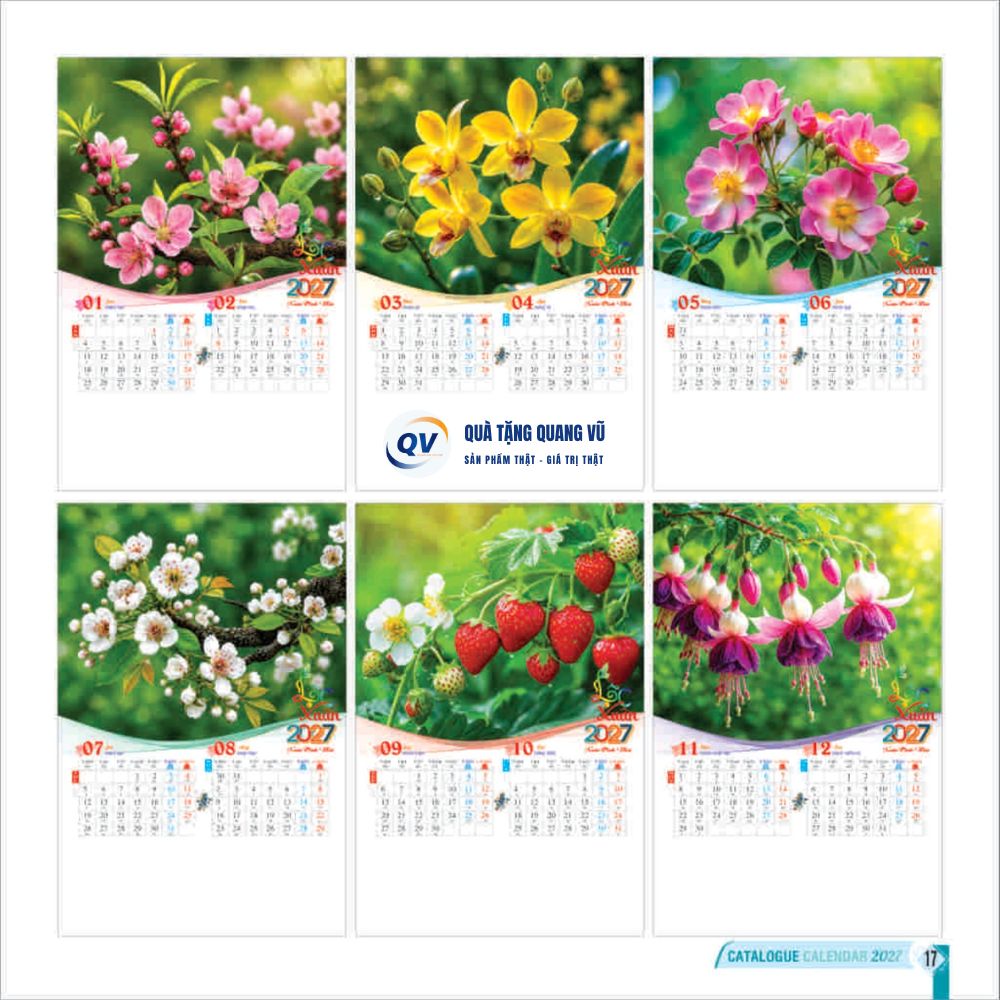 In lịch Tết 2027 treo tường 7 tờ lò xo mã BM10 theo yêu cầu