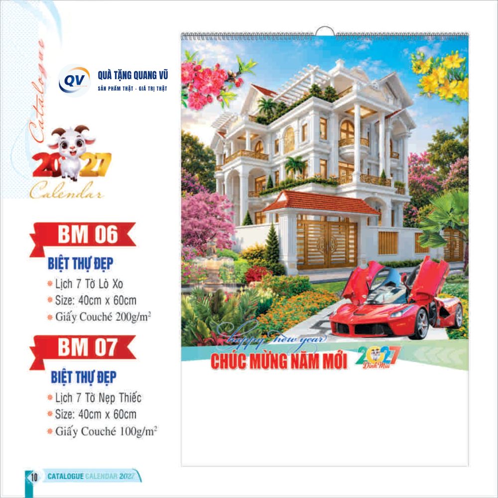 Mẫu lịch Tết 2027 mã BM06 BM07 chủ đề Biệt Thự Đẹp