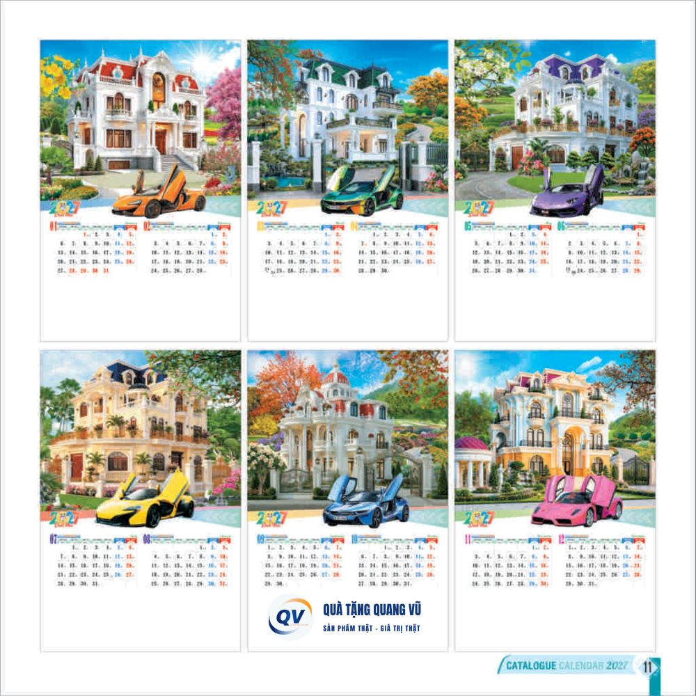 Nhận in mẫu lịch Tết 2027 dạng 7 tờ treo tường mã BM06-07