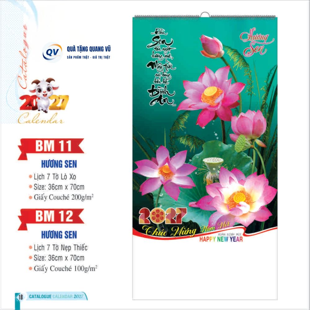 In lịch Tết 7 tờ treo tường làm quà mừng xuân 2027 với mã BM11-BM12